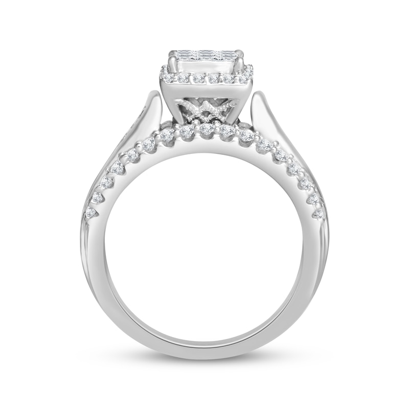 Main Image 3 of Princess-Cut Multi-Diamond Center Engagement Ring 1 ct tw 10K White Gold