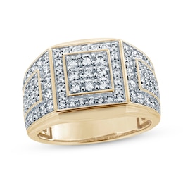Men's Multi-Diamond Squared-Center Ring 2 ct tw 10K Yellow Gold