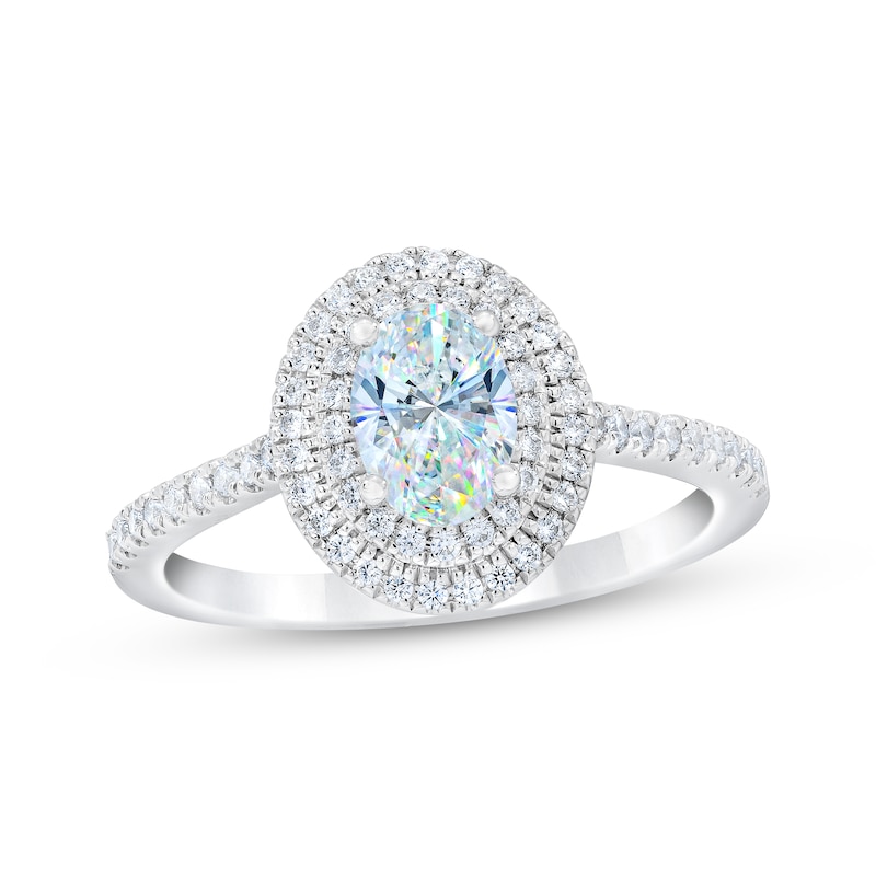 Main Image 1 of THE LEO First Light Diamond Oval-Cut Double Halo Engagement Ring 1 ct tw 14K White Gold