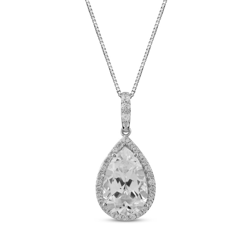 Pear-Shaped White Lab-Created Sapphire Drop Necklace Sterling Silver 18 ...