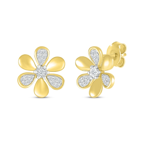 Diamond Flower Earrings 1/10 ct tw 10K Yellow Gold