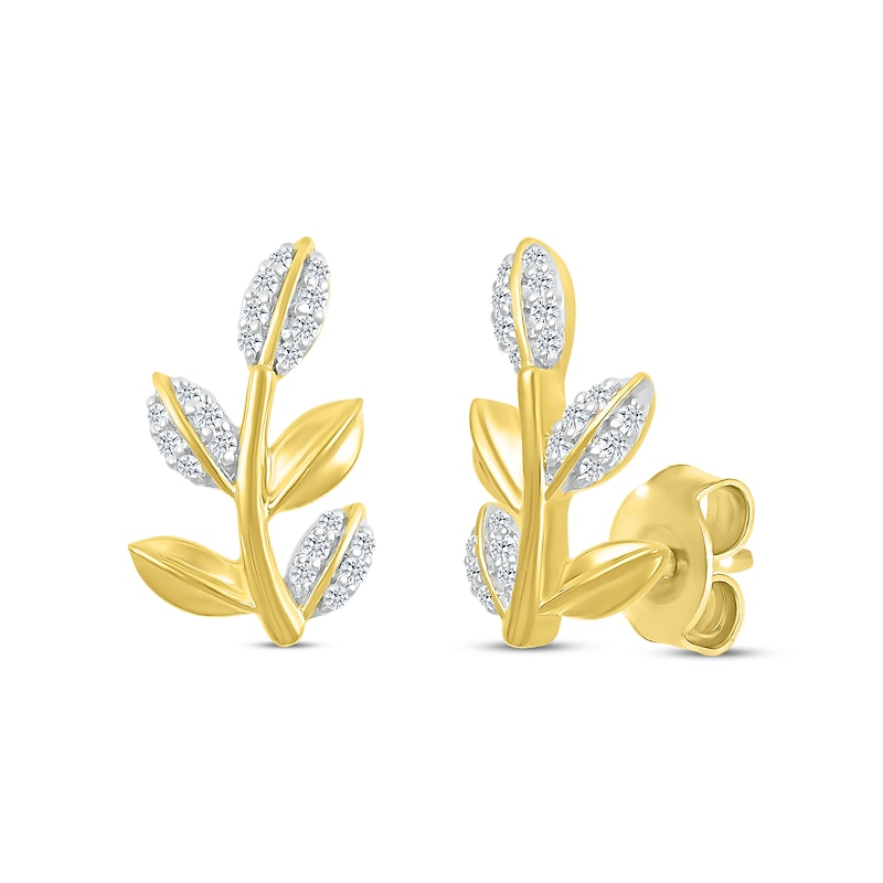 Main Image 1 of Diamond Leaf Stud Earrings 1/8 ct tw 10K Yellow Gold