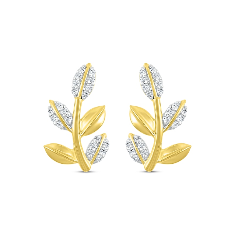 Main Image 2 of Diamond Leaf Stud Earrings 1/8 ct tw 10K Yellow Gold