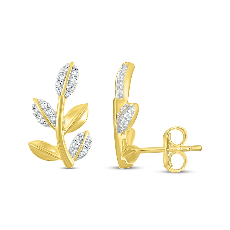 Main Image 3 of Diamond Leaf Stud Earrings 1/8 ct tw 10K Yellow Gold