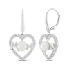 Thumbnail Image 1 of Cultured Pearl & White Lab-Created Sapphire &quot;Mom&quot; Heart Dangle Earrings Sterling Silver