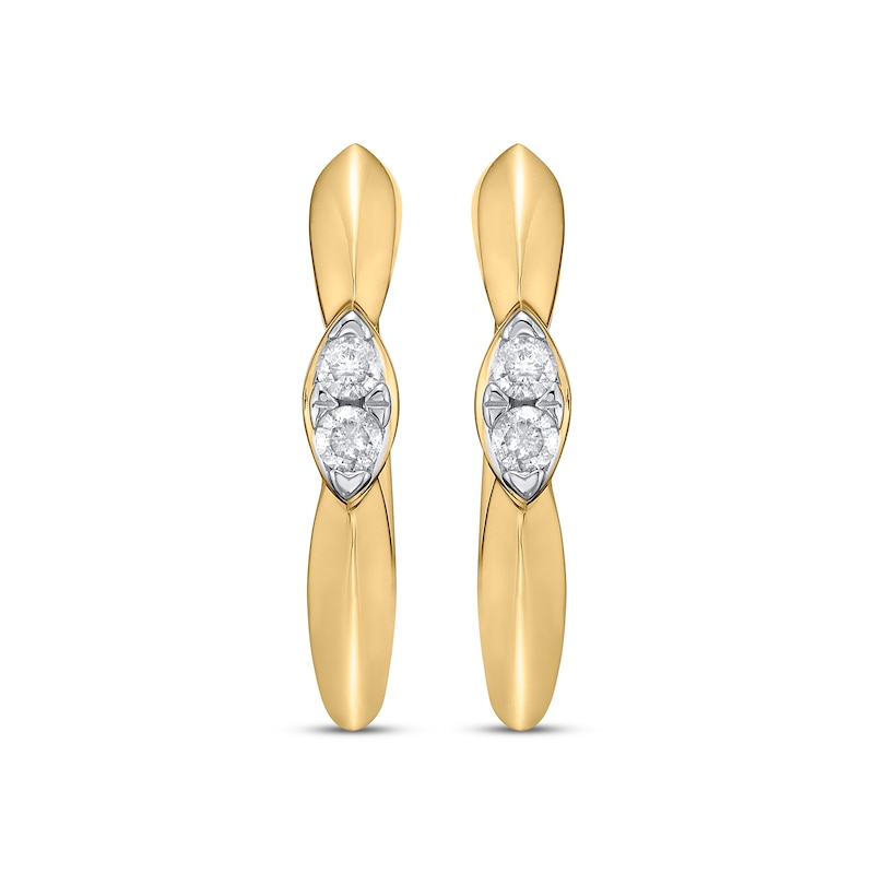 Main Image 2 of Diamond Inset Marquise Frame Hoop Earrings 1/10 ct tw 10K Yellow Gold