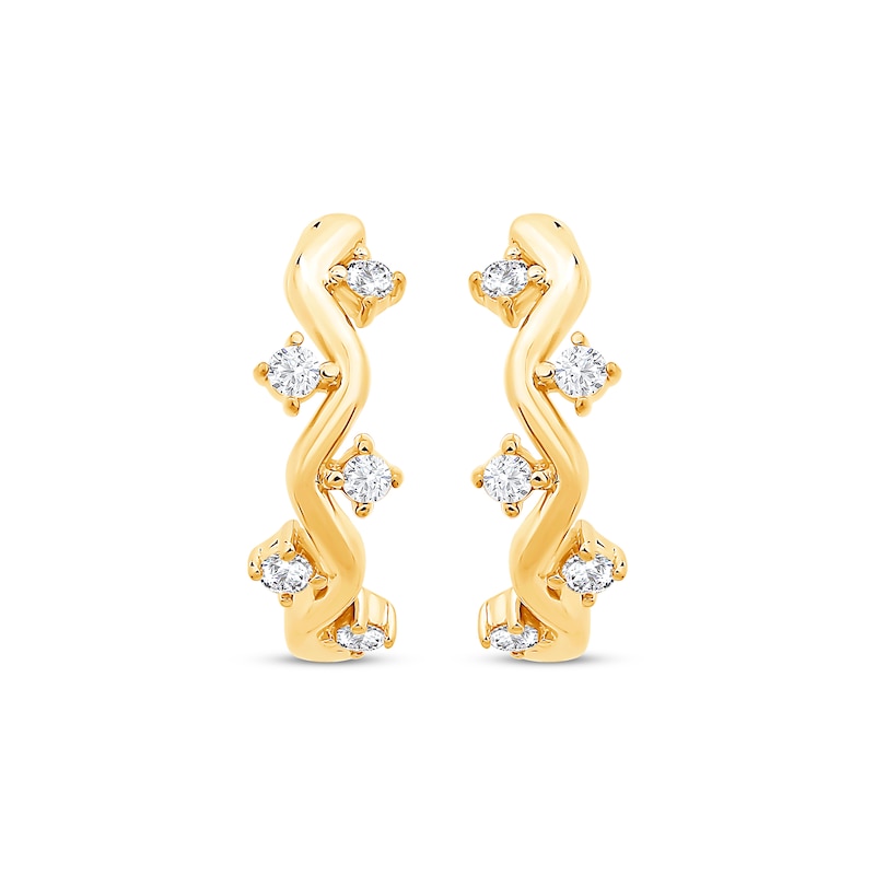 Main Image 2 of Diamond Zigzag Hoop Earrings 1/8 ct tw 10K Yellow Gold