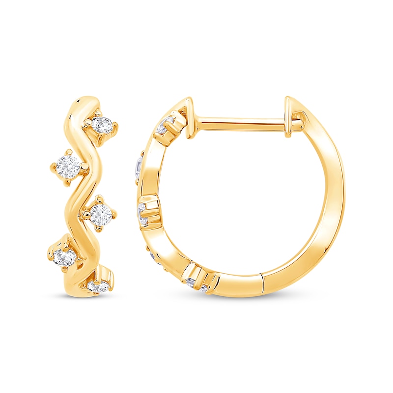 Main Image 3 of Diamond Zigzag Hoop Earrings 1/8 ct tw 10K Yellow Gold