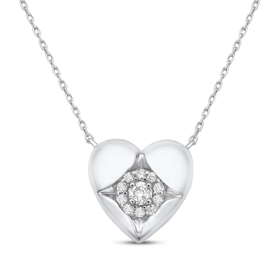 Diamond Inset Heart Necklace 1/8 ct tw Sterling Silver 17.5"