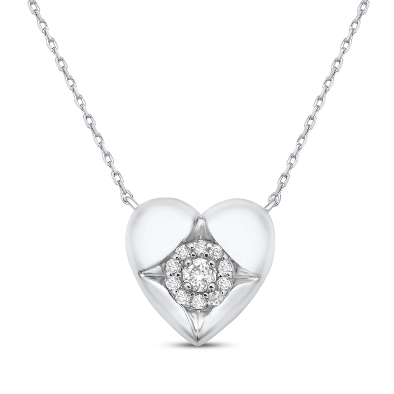 Main Image 1 of Diamond Inset Heart Necklace 1/8 ct tw Sterling Silver 17.5&quot;