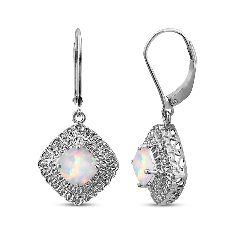 Cushion-Cut Lab-Created Opal & Diamond Accent Dangle Earrings Sterling Silver