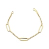 Thumbnail Image 1 of Hollow Paperclip Station & Rolo Chain Bracelet 10K Yellow Gold 7.5&quot;