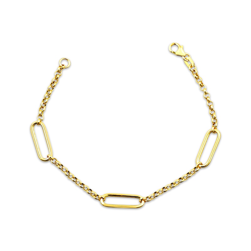 Main Image 1 of Hollow Paperclip Station & Rolo Chain Bracelet 10K Yellow Gold 7.5&quot;