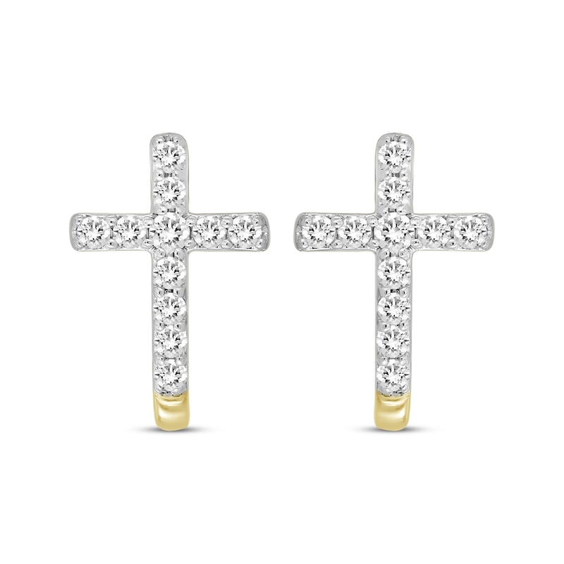 Main Image 2 of Diamond Curved Cross Earrings 1/6 ct tw 10K Yellow Gold 18&quot;