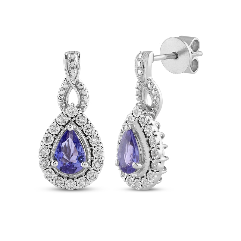 Main Image 1 of Pear-Shaped Blue Lab-Created Sapphire & Diamond Drop Earrings 1/10 ct tw Sterling Silver