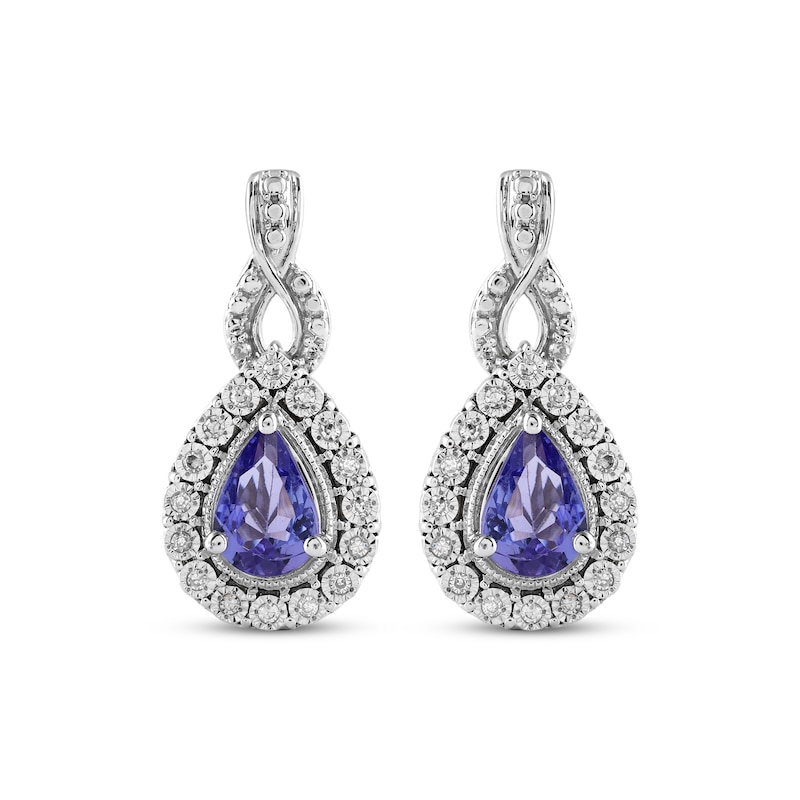 Main Image 2 of Pear-Shaped Blue Lab-Created Sapphire & Diamond Drop Earrings 1/10 ct tw Sterling Silver