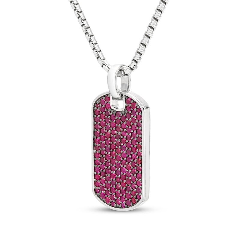 Main Image 2 of Men's Lab-Created Ruby Dog Tag Necklace Sterling Silver 22&quot;