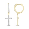 Thumbnail Image 1 of Diamond Hoop Drop Cross Earrings 1/4 ct tw 10K Yellow Gold