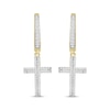 Thumbnail Image 2 of Diamond Hoop Drop Cross Earrings 1/4 ct tw 10K Yellow Gold