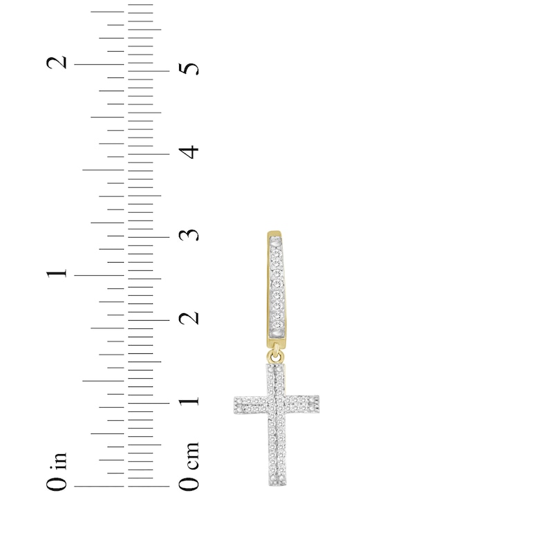 Main Image 3 of Diamond Hoop Drop Cross Earrings 1/4 ct tw 10K Yellow Gold