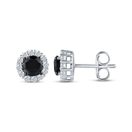 Black & White Diamond Halo Stud Earrings 1 ct tw 10K White Gold