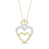 Thumbnail Image 1 of Diamond Double Heart with Crown Necklace 1/6 ct tw 10K Yellow Gold 16&quot;