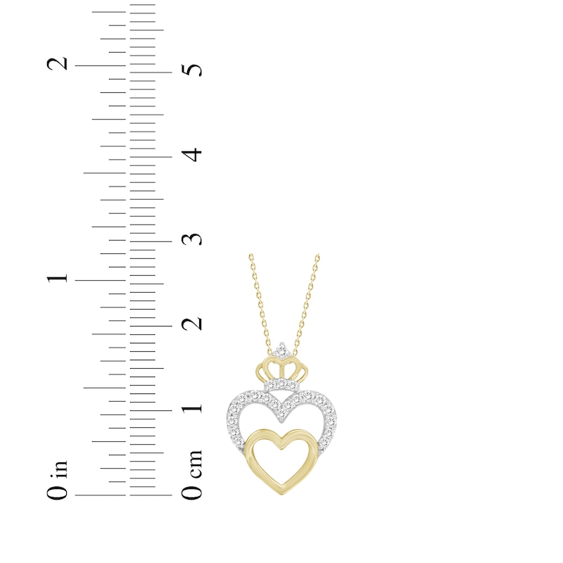 Main Image 2 of Diamond Double Heart with Crown Necklace 1/6 ct tw 10K Yellow Gold 16&quot;