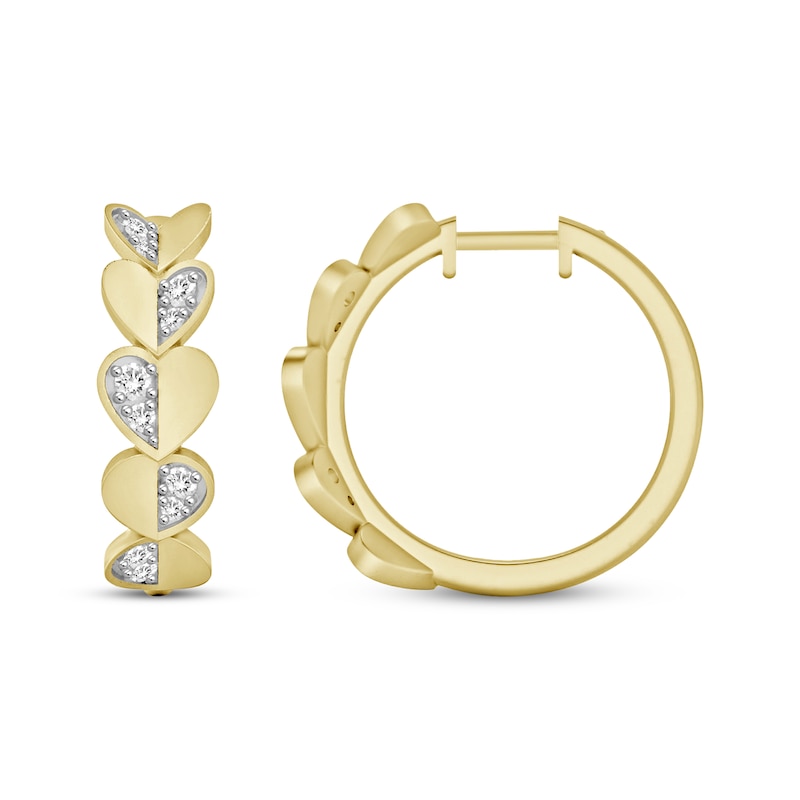 Main Image 1 of Diamond Heart Hoop Earrings 1/3 ct tw 10K Yellow Gold