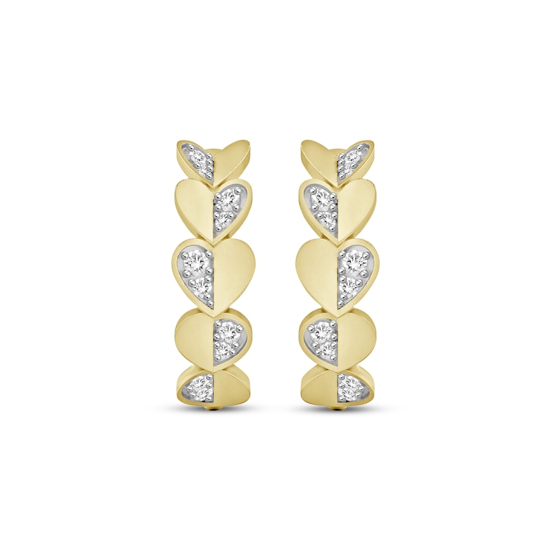 Main Image 2 of Diamond Heart Hoop Earrings 1/3 ct tw 10K Yellow Gold