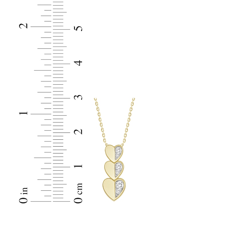 Main Image 2 of Diamond Heart Vertical Trio Necklace 1/10 ct tw 10K Yellow Gold 16&quot;