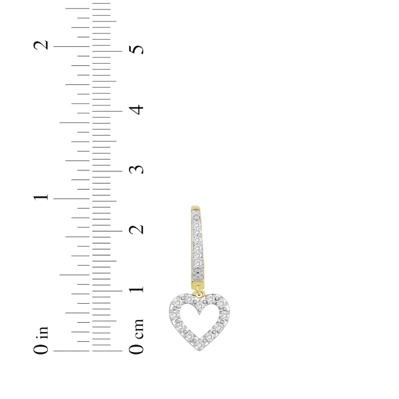 Diamond Hoop Drop Heart Earrings 1/4 ct tw 10K Yellow Gold