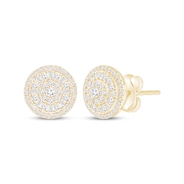 Baguette & Round-Cut Multi-Diamond Circle Stud Earrings 1 ct tw 10K Yellow Gold