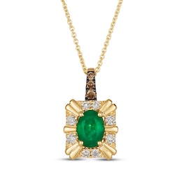 Le Vian Oval-Cut Emerald Necklace 1/5 ct tw Diamonds 14K Honey Gold 20&quot;