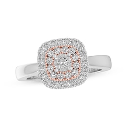 Diamond Double-Halo Fashion Ring 1/5 ct tw 10K Rose Gold & Sterling Silver
