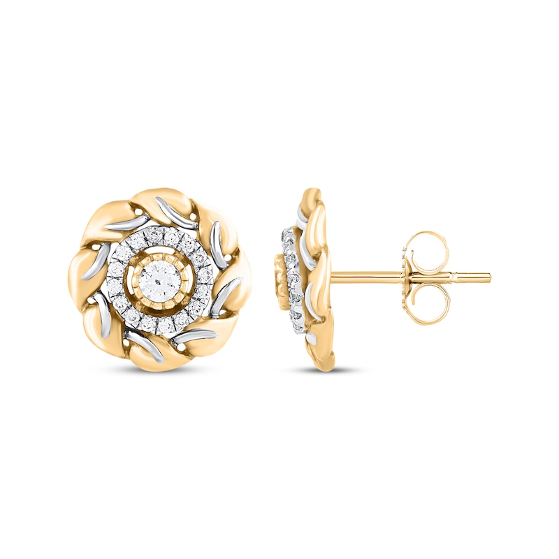 Main Image 3 of Diamond Halo Stud Earrings 1/3 ct tw 10K Yellow Gold