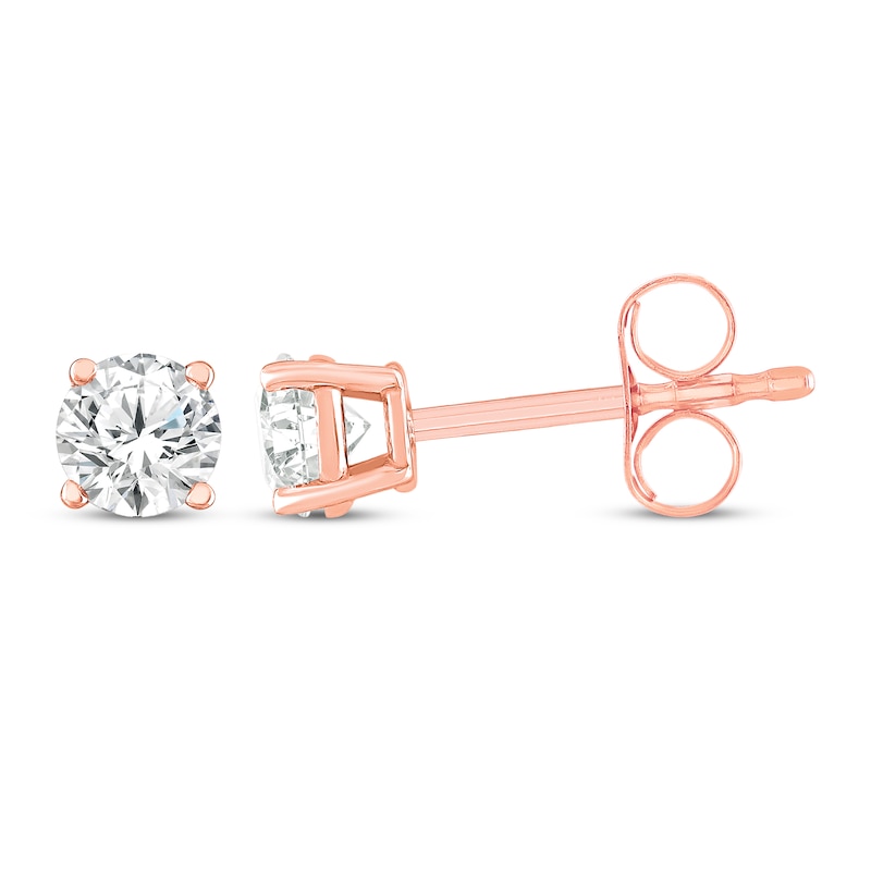 Main Image 3 of Round-Cut Diamond Solitaire Stud Earrings 1/4 ct tw 14K Rose Gold (J/I3)