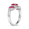 Thumbnail Image 2 of Oval-Cut Lab-Created Ruby & White Lab-Created Sapphire Three-Stone Bypass Ring Sterling Silver