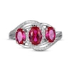 Thumbnail Image 3 of Oval-Cut Lab-Created Ruby & White Lab-Created Sapphire Three-Stone Bypass Ring Sterling Silver