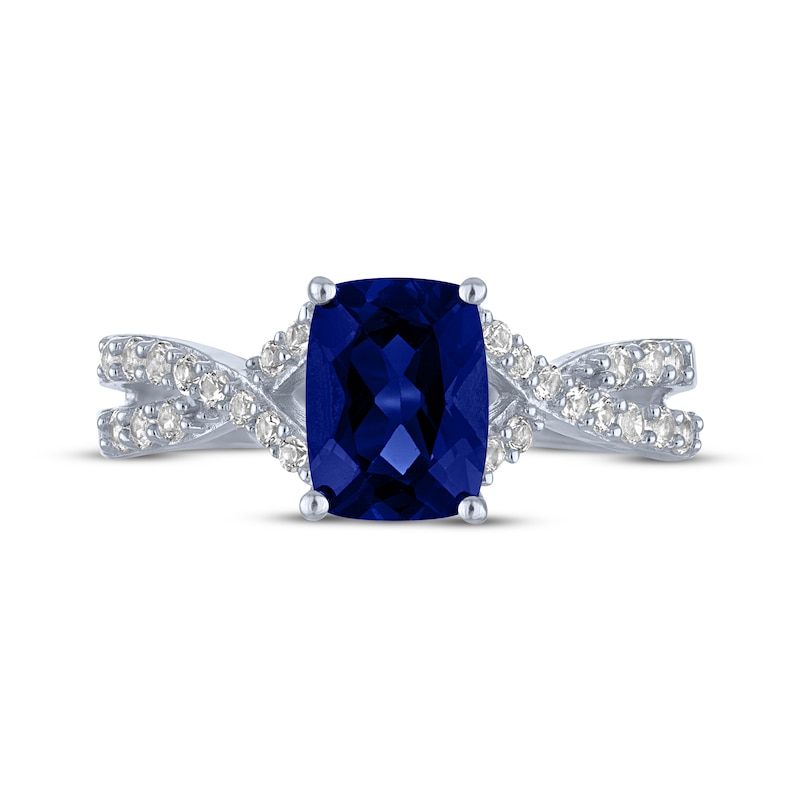 Main Image 1 of Cushion-Cut Blue & White Lab-Created Sapphire Ring Sterling Silver