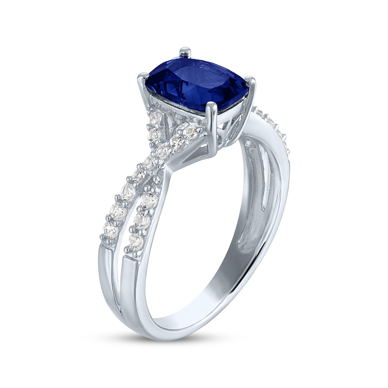 Main Image 2 of Cushion-Cut Blue & White Lab-Created Sapphire Ring Sterling Silver