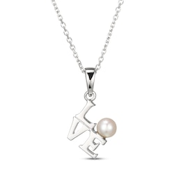 Cultured Pearl &quot;Love &quot;Necklace Sterling Silver 18&quot;