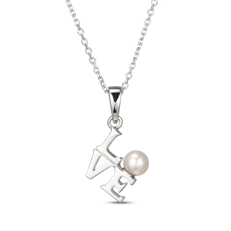 Main Image 1 of Cultured Pearl &quot;Love &quot;Necklace Sterling Silver 18&quot;