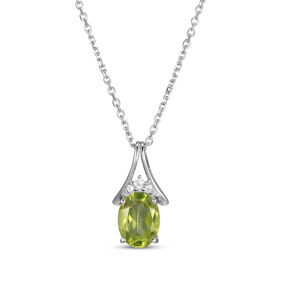 Oval-Cut Peridot & White Lab-Created Sapphire Necklace Sterling Silver 18"
