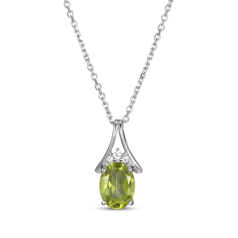 Main Image 1 of Oval-Cut Peridot & White Lab-Created Sapphire Necklace Sterling Silver 18&quot;