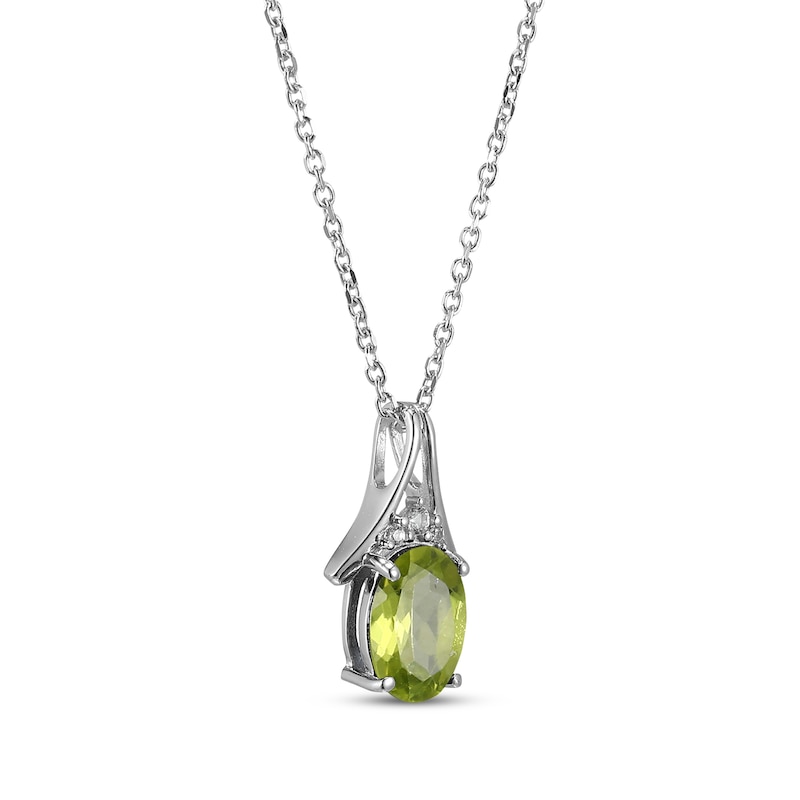 Main Image 2 of Oval-Cut Peridot & White Lab-Created Sapphire Necklace Sterling Silver 18&quot;