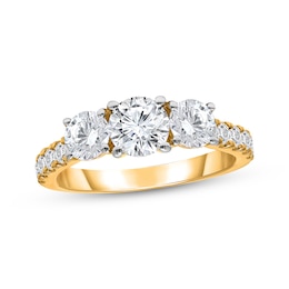 Lab-Created Diamonds by KAY Round-Cut Three-Stone Engagement Ring 2 ct tw 14K Yellow Gold