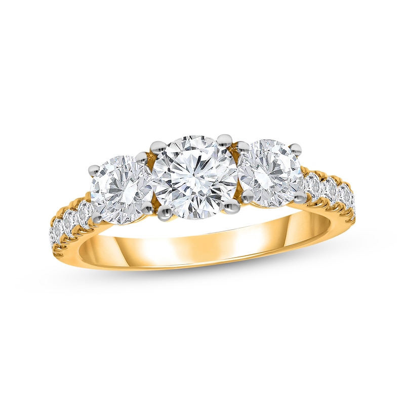 Lab-Created Diamonds by KAY Round-Cut Three-Stone Engagement Ring 2 ct tw 14K Yellow Gold