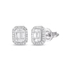 Thumbnail Image 1 of Baguette & Round-Cut Multi-Diamond Octagon Frame Stud Earrings 1/4 ct tw 10K White Gold