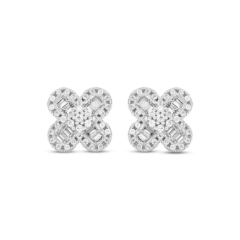 Main Image 2 of Baguette & Round-Cut Diamond Clover Stud Earrings 1/4 ct tw 10K White Gold