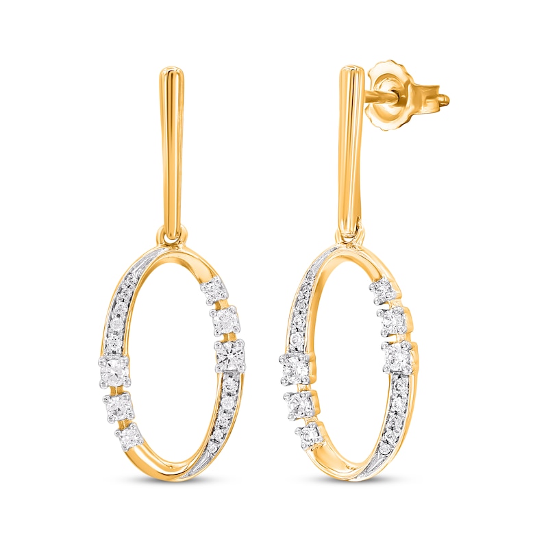 Main Image 1 of Diamond Oval Drop Earrings 1/4 ct tw 10K Yellow Gold